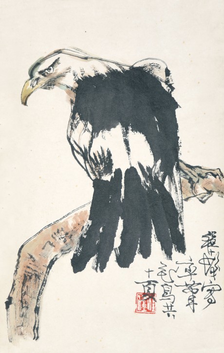 程十發  鷹立軸 41*26cm