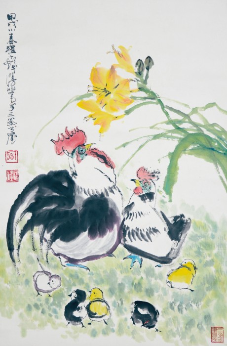 程十發  雞立軸	68*42cm
